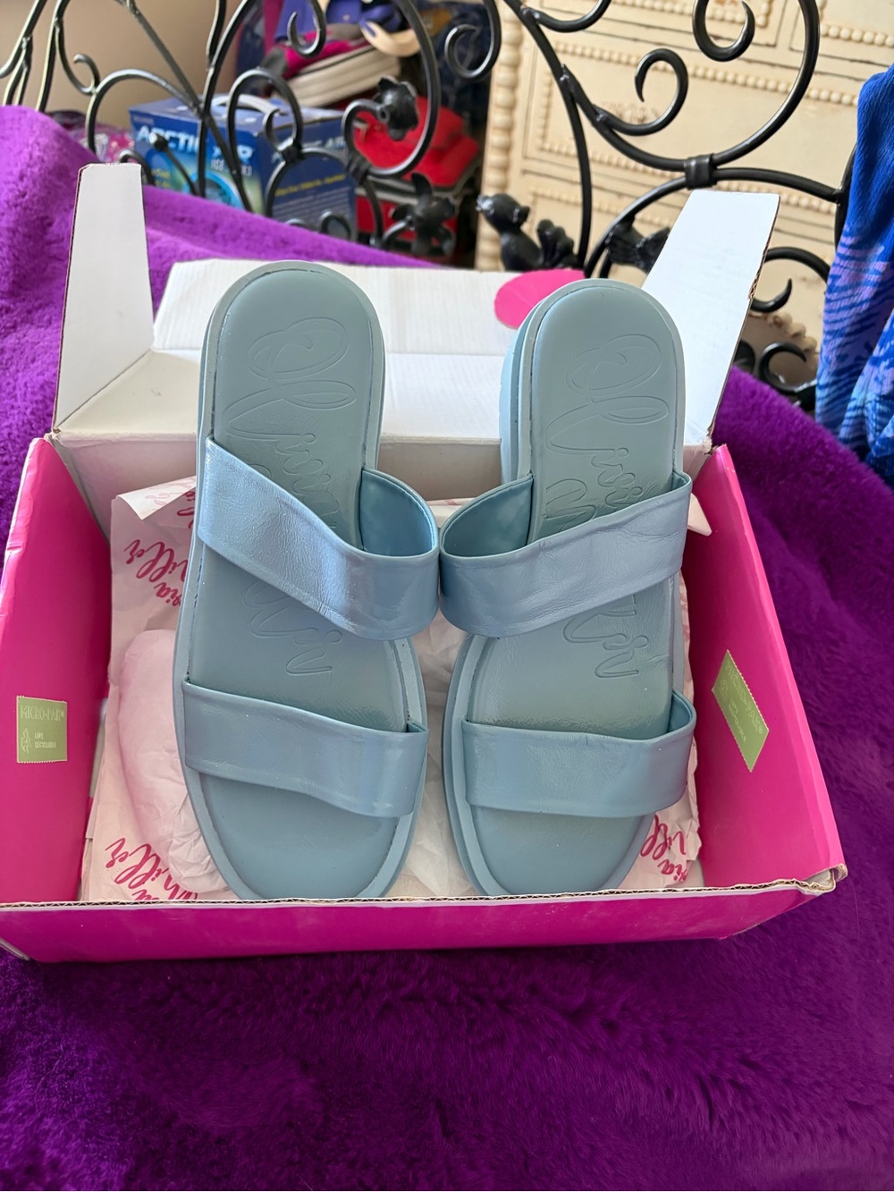 Olivia Miller Pale Blue Double-Strap Slide Sandals JELLY bottoms